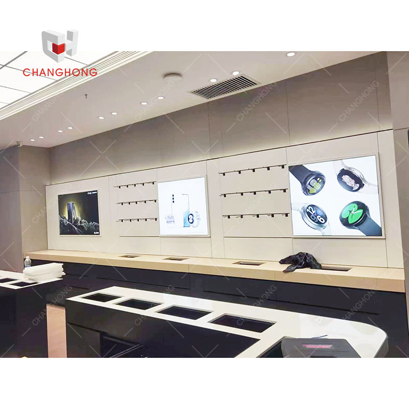 Wood Wall Mounted Phone Accessory Slat Wall Shelf with Light Box