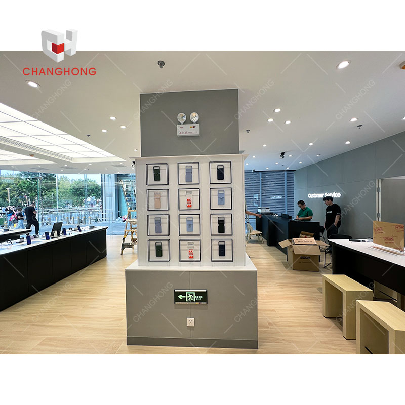 Wood Wall Mounted Phone Accessory Slat Wall Shelf with Light Box