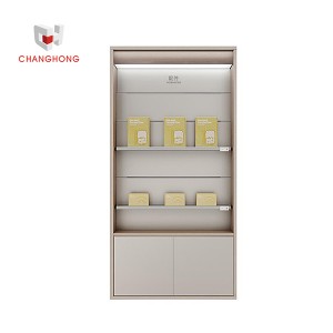 Wood wall mount display stand accessory wall display cabinet shelving with light box for retail store