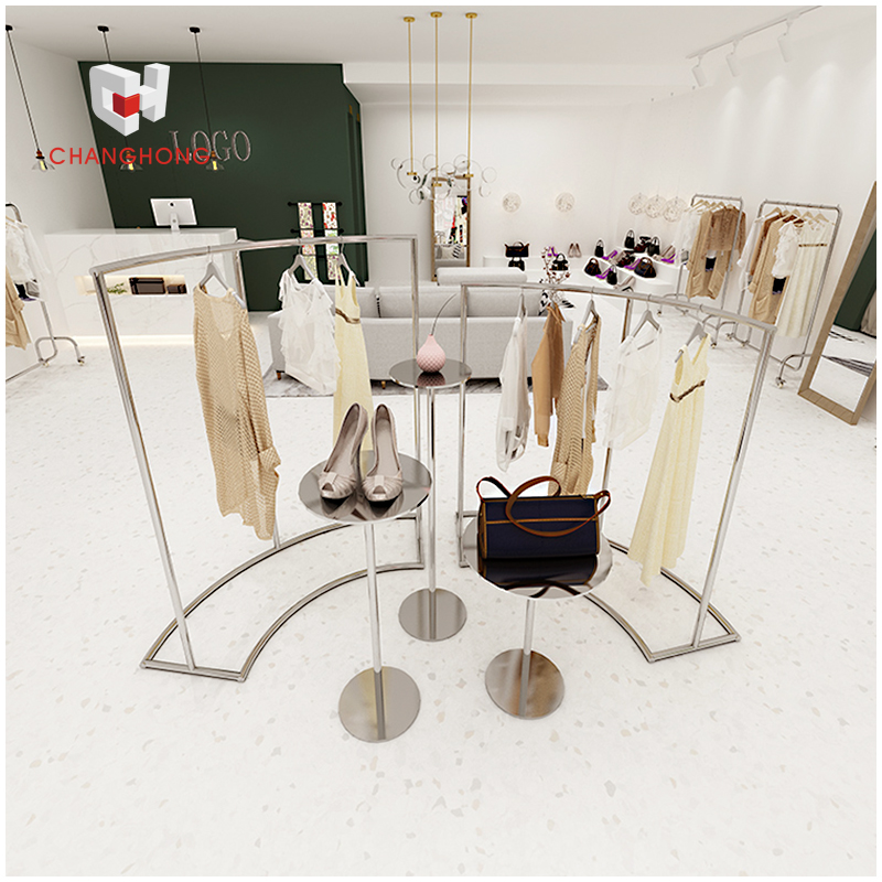 Freestanding Arc Metal Side Hanging T-Shirt Display Rack for Shops