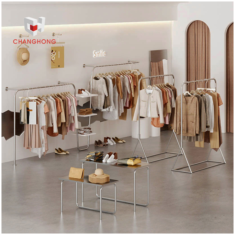 Heavy Duty Silver Round T-Shirt Display Racks | Industrial Pipe