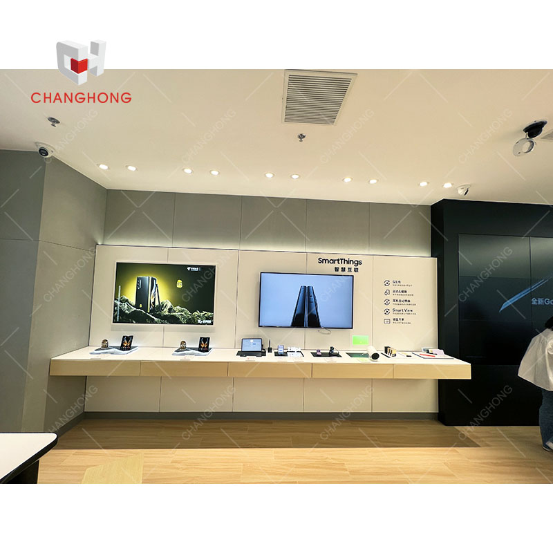 Wood Wall Mounted Phone Accessory Slat Wall Shelf with Light Box