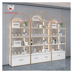 Skincare shop furniture ajustable cosmetic store shelf rack with led make up cosmetic display shop interior design
