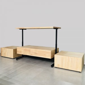 Fashion Boutique Design black metal frame wooden display table clothing display rack with MDF for retail store