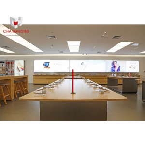 Hot sale mobile phone shop furniture decoration interior design storefront installation wooden cell phone display cabinet