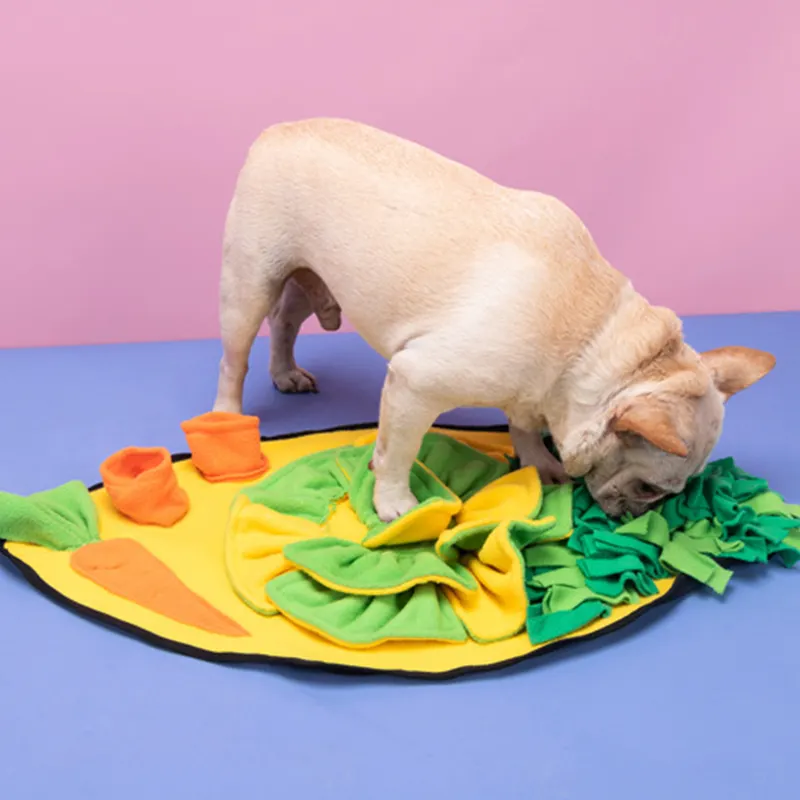 creative carrot-themed snuffle mat designed for engaging and entertaining dogs during play