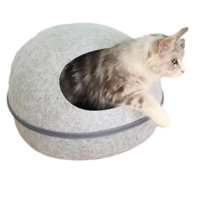 Cave Zipper Design Natural Felt Cat Home Lndoor Outdoor Cat House