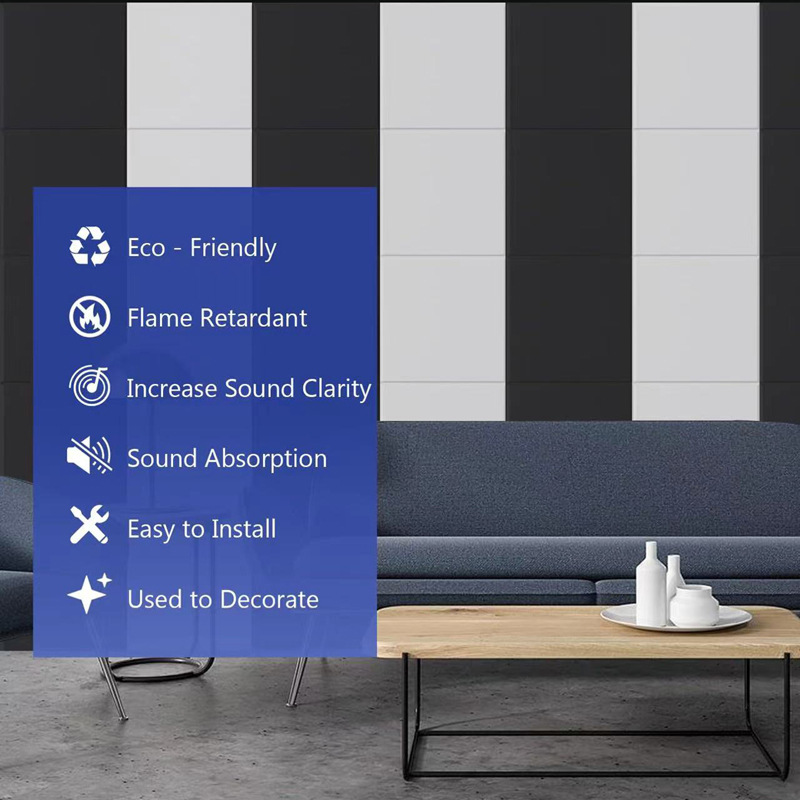 Black sound-absorbing panels for improving acoustics in any room or space.