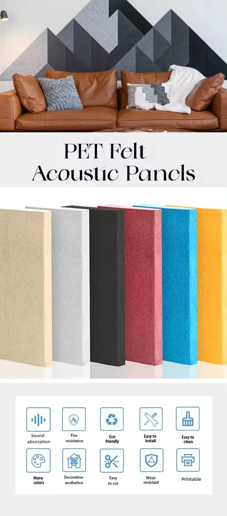 Sound absorption panels for home to reduce noise and enhance acoustics in rooms.