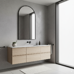 arched bathroom mirror with black frame