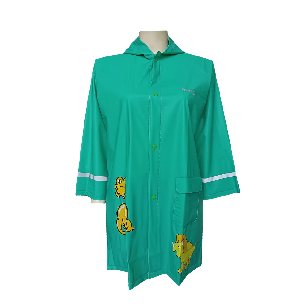 Kids Green Printed Raincoat