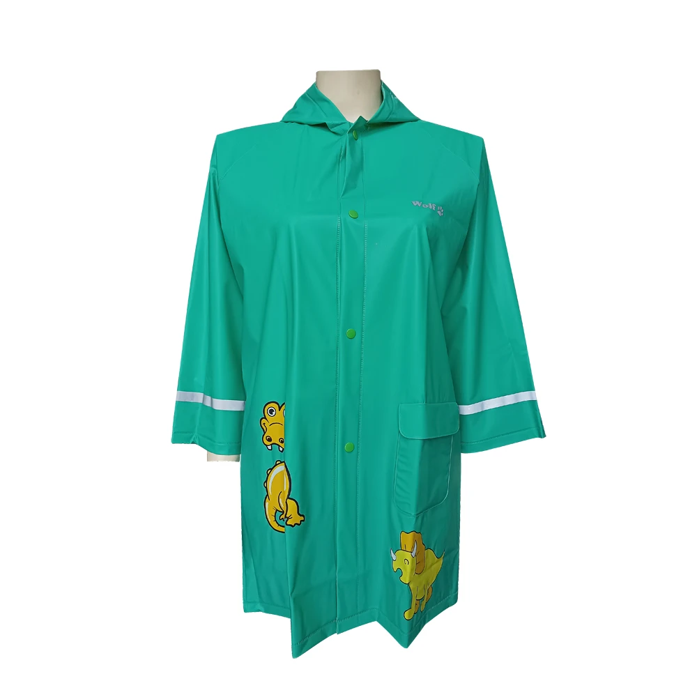 Kids Green Printed Raincoat