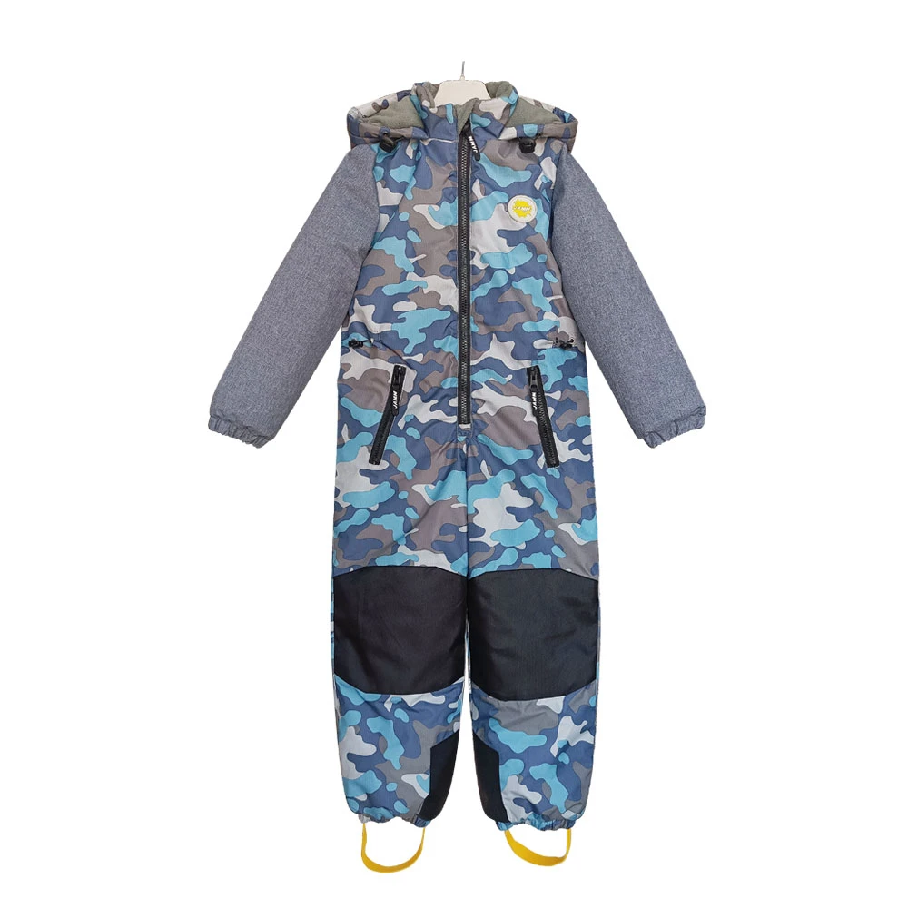 Kids' Camo-Grey Contrast Ski Jumpsuit