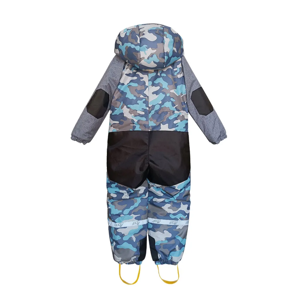 Kids' Camo-Grey Contrast Ski Jumpsuit