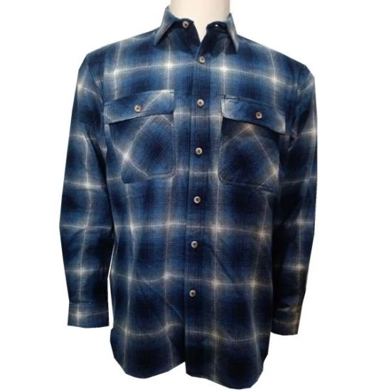 Men′s Yarn Dye Chambray Plaid Long Sleeve Woven Shirts