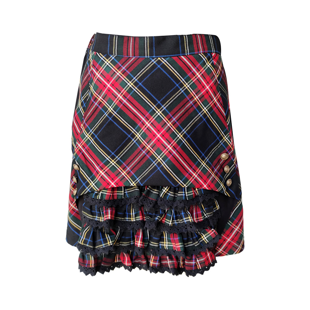 Lace Design Tucked  Plaid Dress for girl