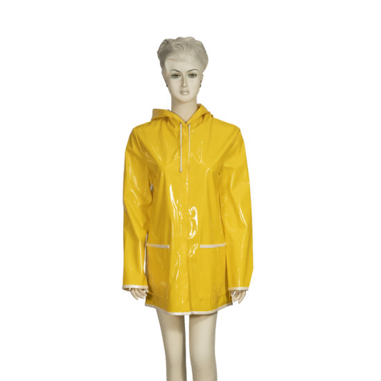 Women PU Raincoat Yellow Black Jacket