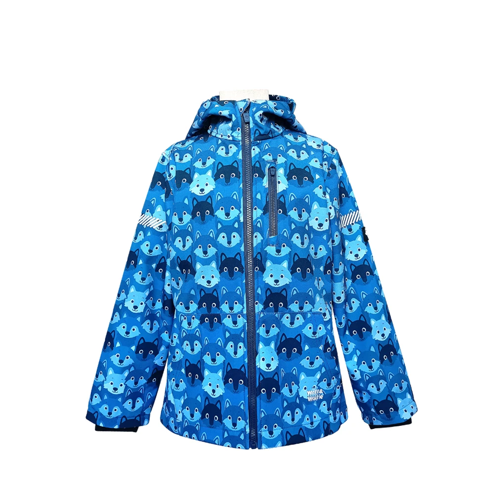 Boys Winter Softshell Jacket with Wolf Printed