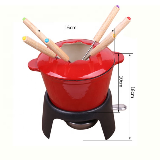 Cast Iron Fondue Set – Enamel-Coated, Even Heat, 6 Forks