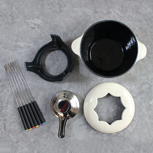 Cast Iron Fondue Set – Enamel-Coated, Even Heat, 6 Forks