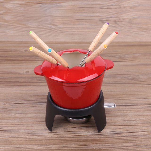 Cast Iron Fondue Set – Enamel-Coated, Even Heat, 6 Forks