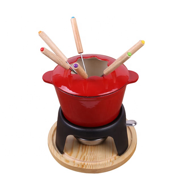 Cast Iron Fondue Set – Enamel-Coated, Even Heat, 6 Forks
