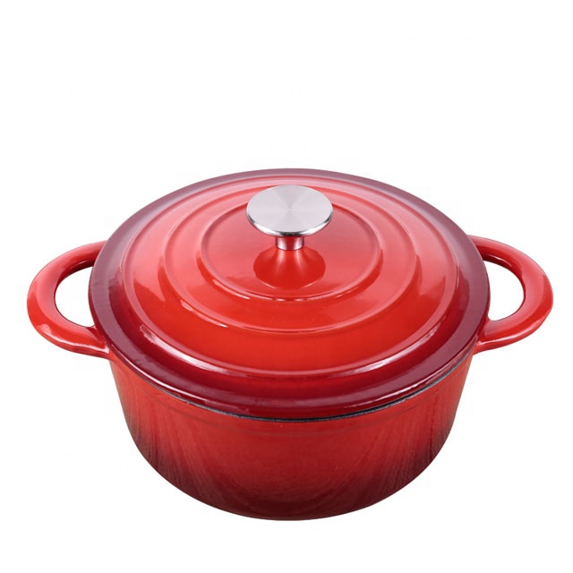 ENAMELED CAST IRON DUTCH OVEN POT, CASSEROLE DISH - ROUND RED 10.23