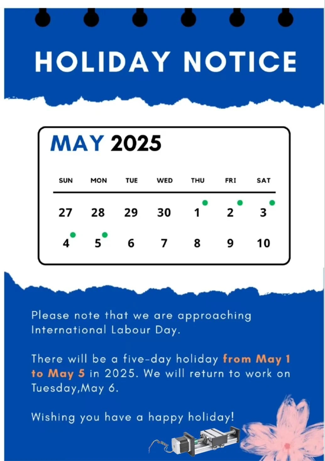 Notice of May Day Labor Day Holiday |