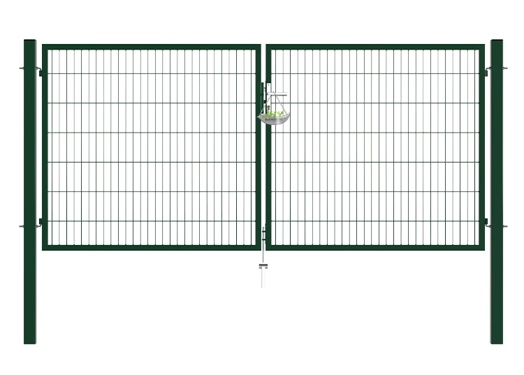 2D MESH FENCING GARDEN GATES WIDTH 300CM & HEIGHT 140CM GREEN & GREY SQUARE POST & FRAME