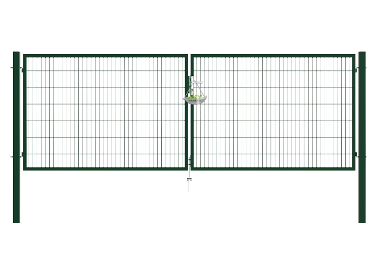 2D MESH FENCING GARDEN GATES WIDTH 400CM & HEIGHT 140CM GREEN & GREY SQUARE POST & FRAME
