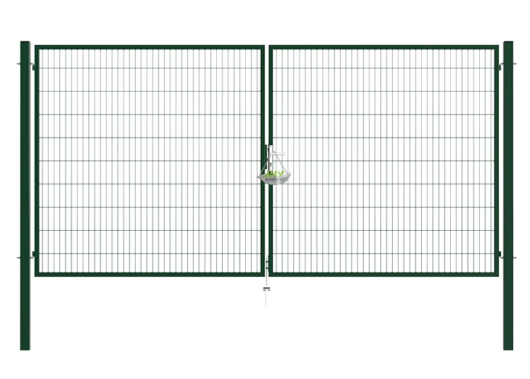 2D MESH FENCING GARDEN GATES WIDTH 400CM & HEIGHT 200CM GREEN & GREY SQUARE POST & FRAME