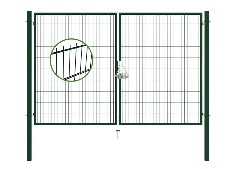 6/5/6 2D MESH FENCING GARDEN GATES WIDTH 300CM & HEIGHT 200CM GREEN & GREY SQUARE POST & FRAME