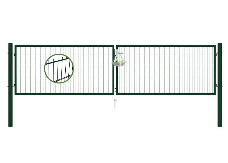 6/5/6 2D MESH FENCING GARDEN GATES WIDTH 400CM & HEIGHT 100CM GREEN & GREY SQUARE POST & FRAME