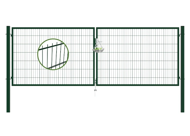 6/5/6 2D MESH FENCING GARDEN GATES WIDTH 400CM & HEIGHT 140CM GREEN & GREY SQUARE POST & FRAME