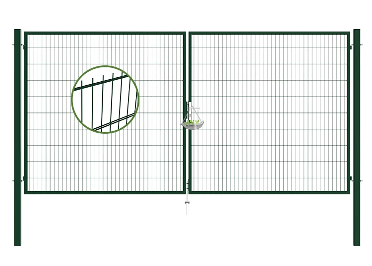 6/5/6 2D MESH FENCING GARDEN GATES WIDTH 400CM & HEIGHT 200CM GREEN & GREY SQUARE POST & FRAME