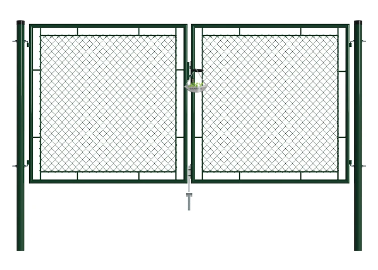 CHAIN LINK FENCING GARDEN GATE WIDTH 300CM & HEIGHT 150CM GREEN & GREY SQUARE POST & FRAME