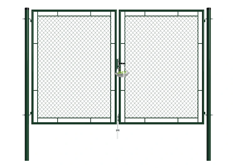 CHAIN LINK FENCING GARDEN GATE WIDTH 300CM & HEIGHT 200CM GREEN & GREY SQUARE POST & FRAME