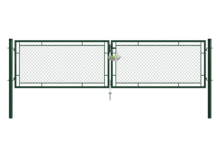 CHAIN LINK FENCING GARDEN GATE WIDTH 400CM & HEIGHT 100CM GREEN & GREY SQUARE POST & FRAME
