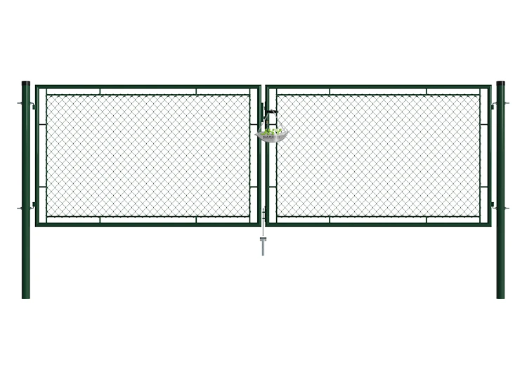 CHAIN LINK FENCING GARDEN GATE WIDTH 400CM & HEIGHT 125CM GREEN & GREY SQUARE POST & FRAME