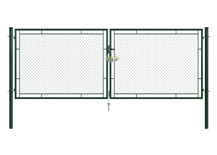 CHAIN LINK FENCING GARDEN GATE WIDTH 400CM & HEIGHT 150CM GREEN & GREY SQUARE POST & FRAME