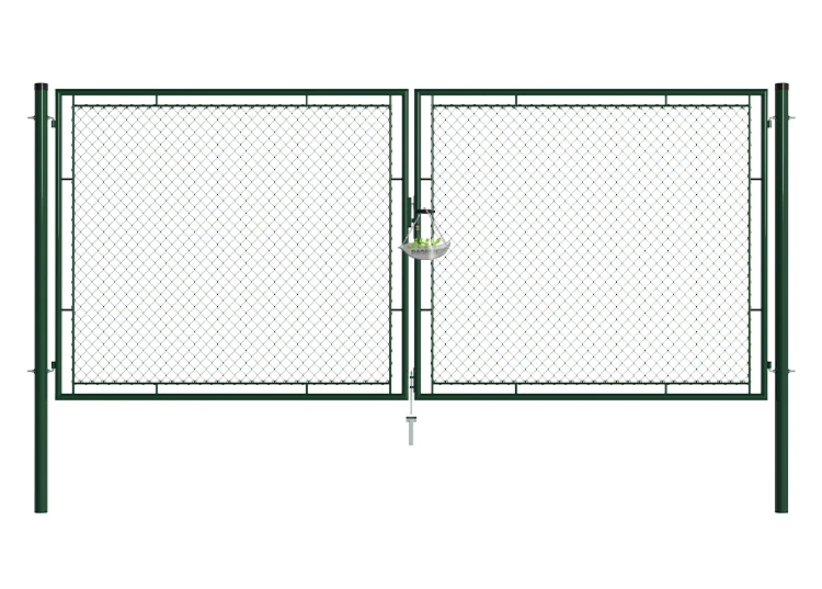 CHAIN LINK FENCING GARDEN GATE WIDTH 400CM & HEIGHT 175CM GREEN & GREY SQUARE POST & FRAME