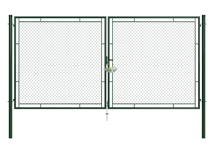 CHAIN LINK FENCING GARDEN GATE WIDTH 400CM & HEIGHT 200CM GREEN & GREY SQUARE POST & FRAME