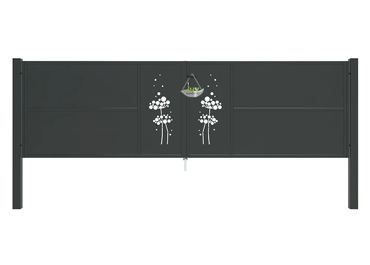 CNC IRON GATES DECENY WIDTH 400CM & HEIGHT 120CM BLACK SQUARE POST & FRAME