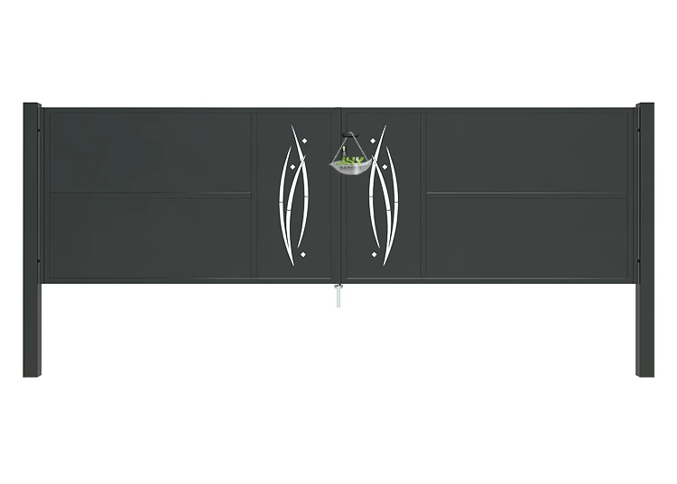 CNC METAL GATES SERENADE WIDTH 400CM & HEIGHT 120CM GREEN & GREY SQUARE POST & FRAME