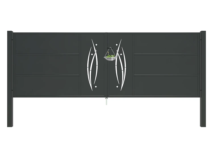 CNC METAL GATES SERENADE WIDTH 400CM & HEIGHT 140CM GREEN & GREY SQUARE POST & FRAME