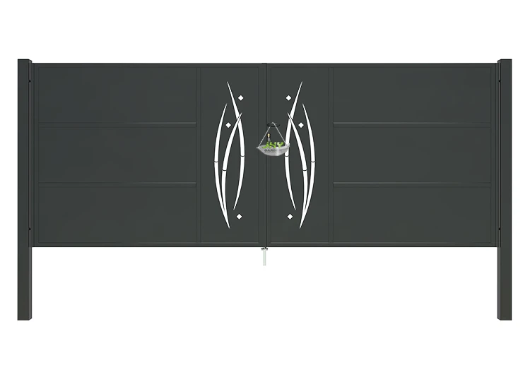 CNC METAL GATES SERENADE WIDTH 400CM & HEIGHT 160CM GREEN & GREY SQUARE POST & FRAME