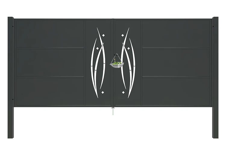 CNC METAL GATES SERENADE WIDTH 400CM & HEIGHT 180CM GREEN & GREY SQUARE POST & FRAME