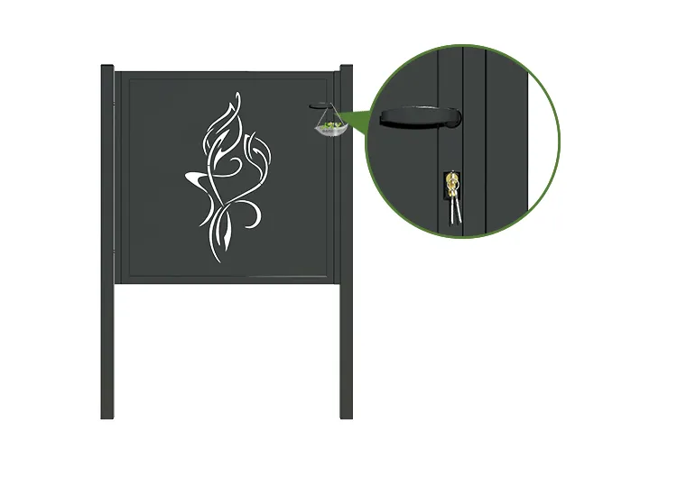 CNC Outdoor Iron Gate Tranquility 1000×1000mm lock.webp1