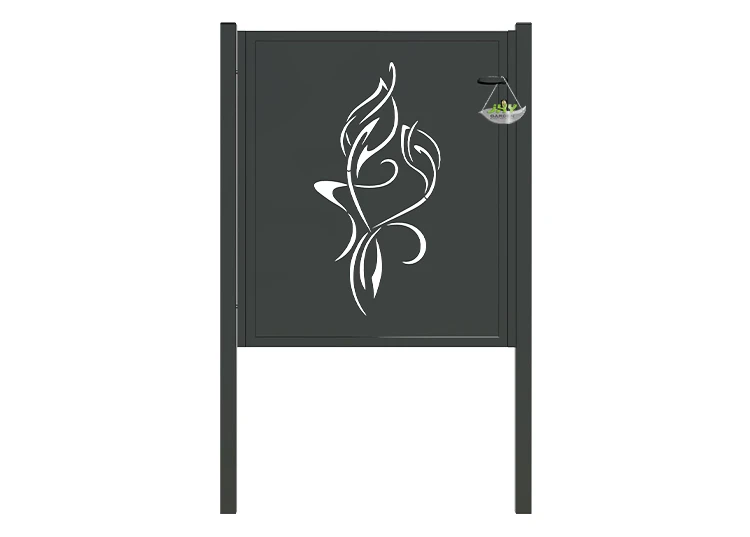 CNC OUTDOOR IRON GATE TRANQUILITY WIDTH 100CM & HEIGHT 120CM BLACK SQUARE POST & FRAME