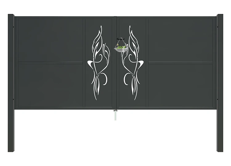 CNC OUTDOOR IRON GATE TRANQUILITY WIDTH 300CM & HEIGHT 140CM BLACK SQUARE POST & FRAME